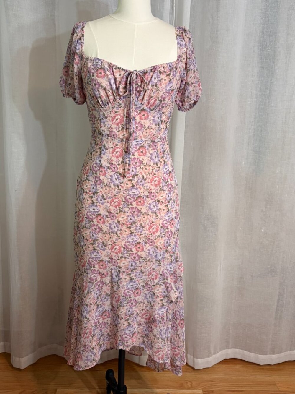 ASTR Pink Floral High-Low Midi Dress